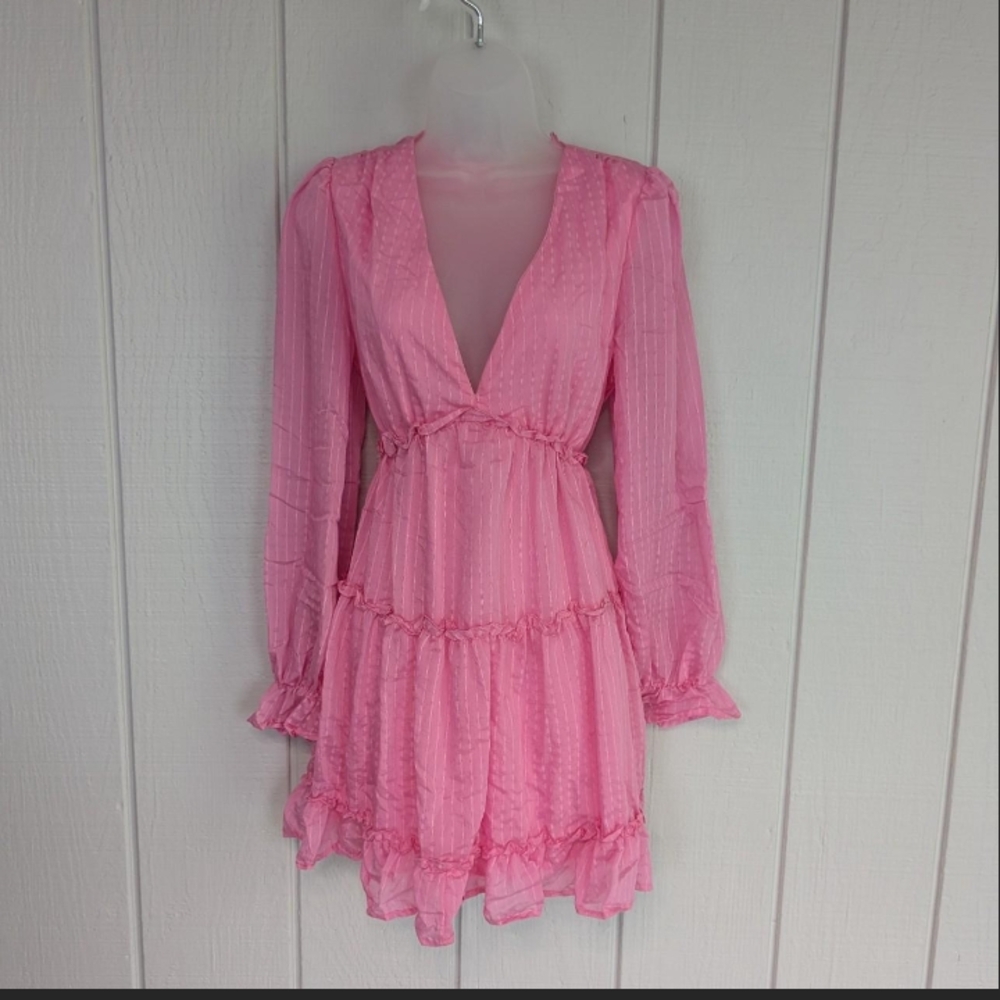 Elegant Pink Long Sleeve Dress